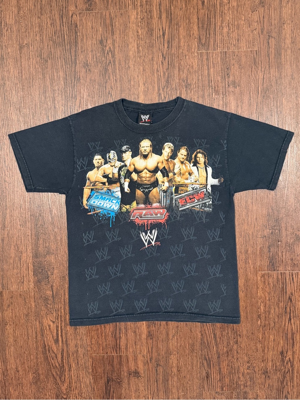 Y2K WWE ECW RAW Smackdown HHH Cena Batista Shirt Youth Large Black Wrestling Tee
